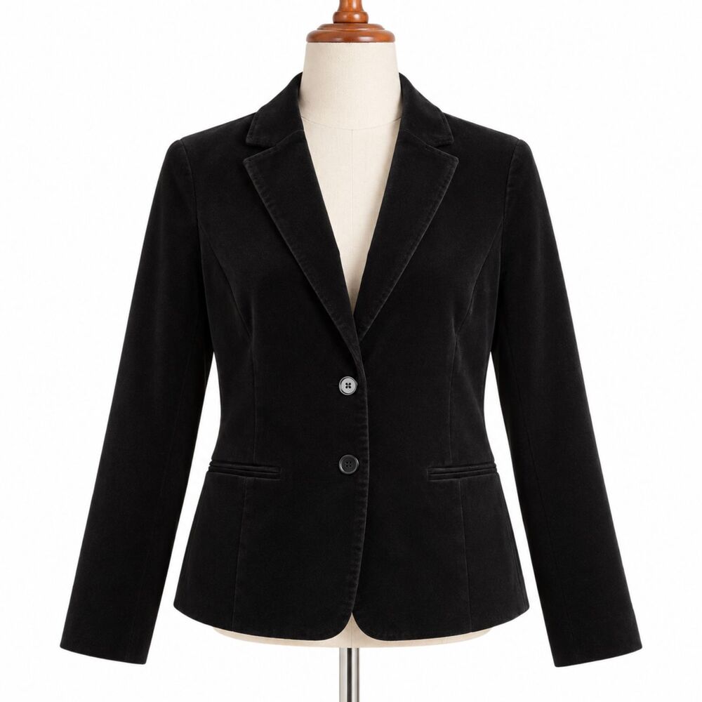Ann Taylor Womens 12 Black Velvet Blazer 2 Button Tailored Holiday Jacket